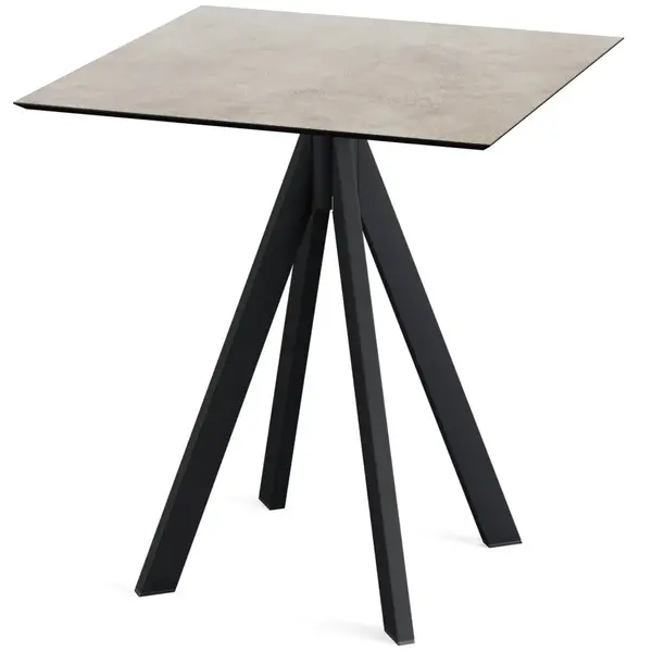 Inklapbare Tafel | INFINITY | HPL/RVS | Steenlook Blad | Zwarte Frame | In-/Outdoor | 700x700x732(h)mm