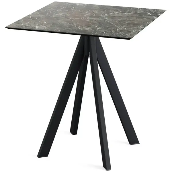 Inklapbare Tafel | INFINITY | HPL/RVS | Marmerlook Blad | Zwarte Frame | In-/Outdoor | 700x700x732(h)mm