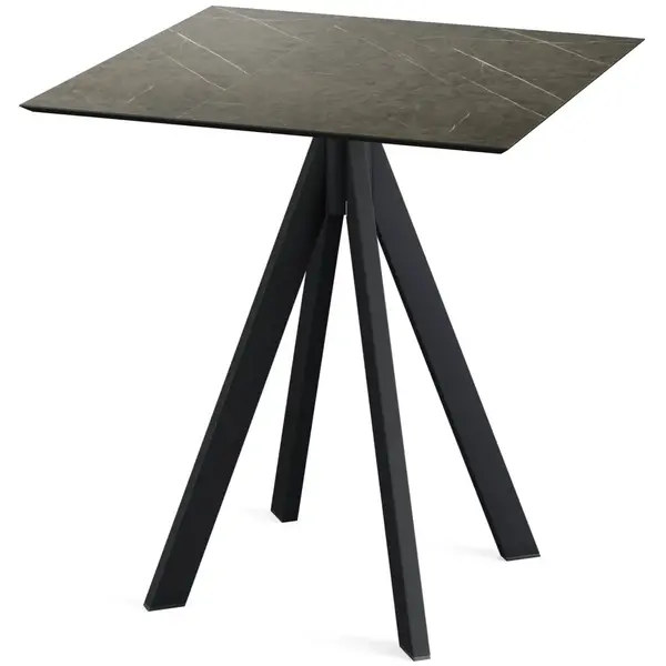 Inklapbare Tafel | INFINITY | HPL/RVS | Marmerlook Blad | Zwarte Frame | In-/Outdoor | 700x700x732(h)mm