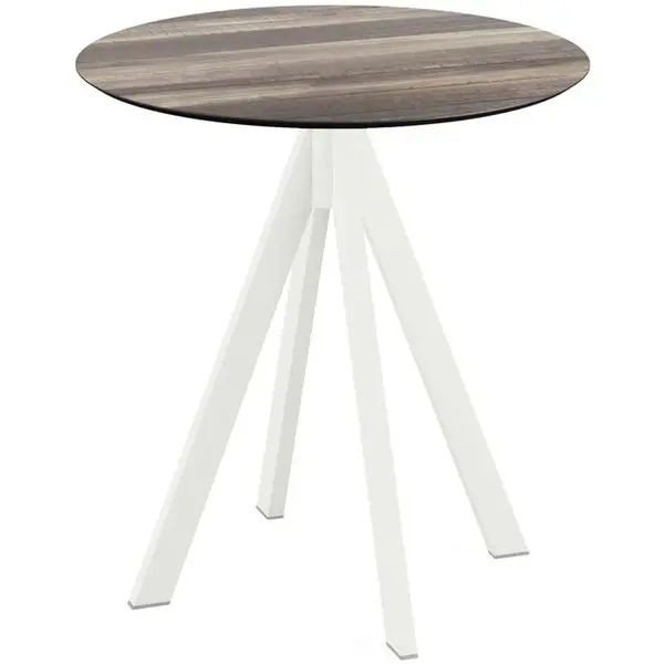Inklapbare Tafel | INFINITY | HPL/RVS | Houtlook Blad | Wit Frame | In-/Outdoor | Ø700x732(h)mm