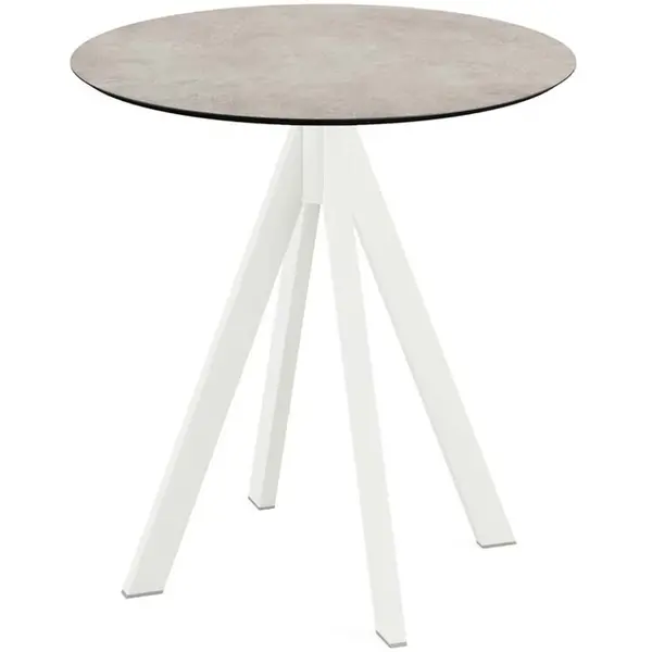 Inklapbare Tafel | INFINITY | HPL/RVS | Steenlook Blad | Wit Frame | In-/Outdoor | Ø700x732(h)mm