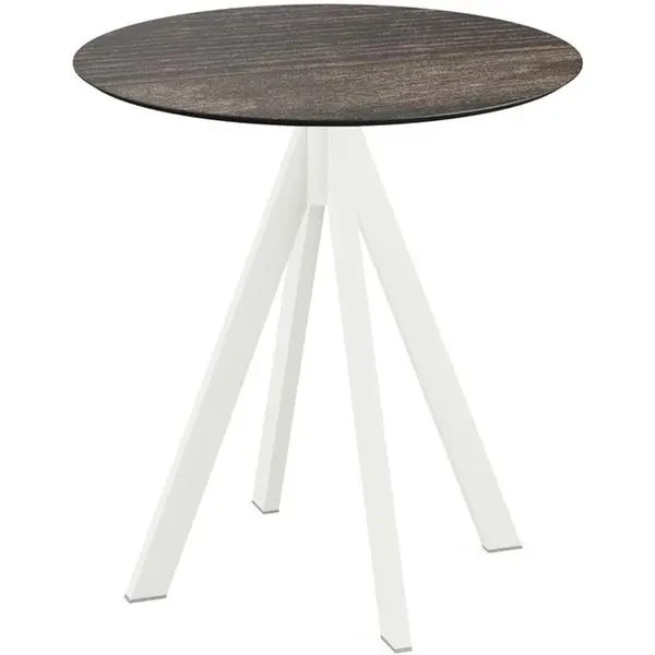 Inklapbare Tafel | INFINITY | HPL/RVS | Houtlook Blad | Wit Frame | In-/Outdoor | Ø700x732(h)mm