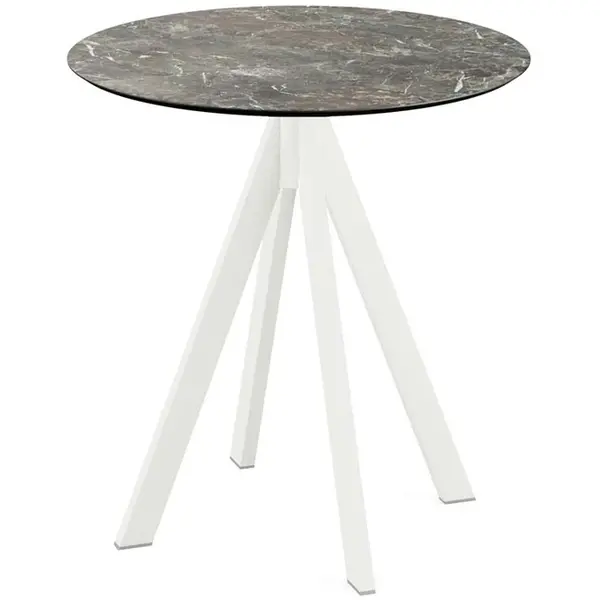 Inklapbare Tafel | INFINITY | HPL/RVS | Marmerlook Blad | Wit Frame | In-/Outdoor | Ø700x732(h)mm
