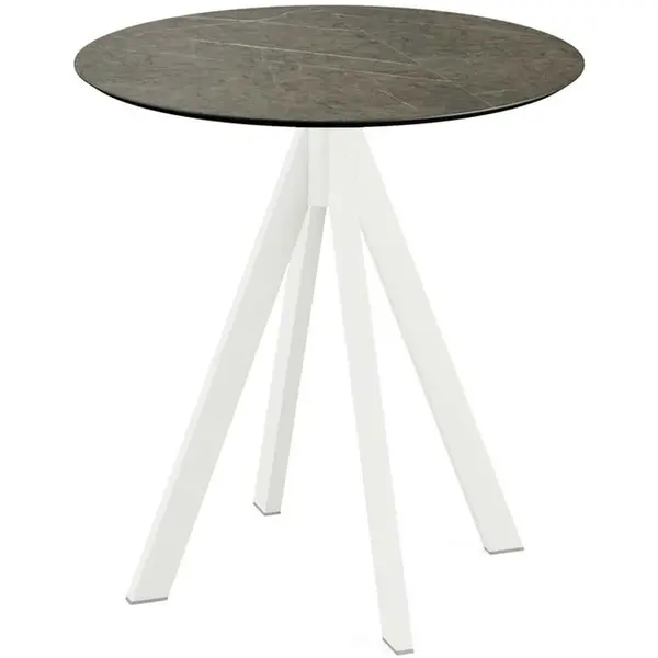 Inklapbare Tafel | INFINITY | HPL/RVS | Marmerlook Blad | Wit Frame | In-/Outdoor | Ø700x732(h)mm