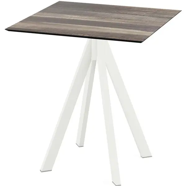 Inklapbare Tafel | INFINITY | HPL/RVS | Houtlook Blad | Wit Frame | In-/Outdoor | 700x700x732(h)mm