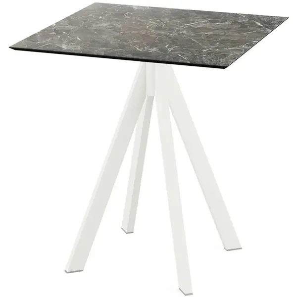 Inklapbare Tafel | INFINITY | HPL/RVS | Marmerlook Blad | Wit Frame | In-/Outdoor | 700x700x732(h)mm