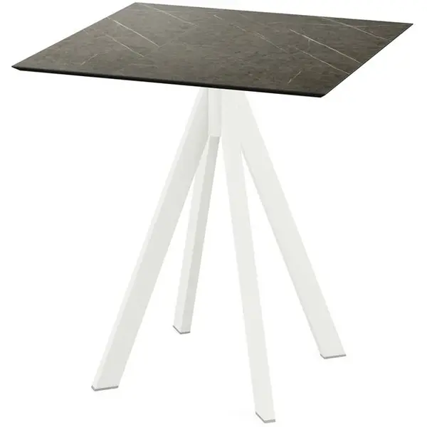 Inklapbare Tafel | INFINITY | HPL/RVS | Marmerlook Blad | Wit Frame | In-/Outdoor | 700x700x732(h)mm