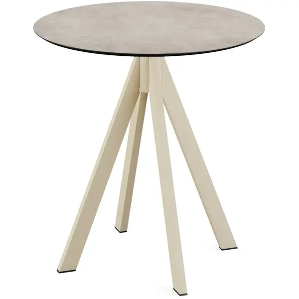 Inklapbare Tafel | INFINITY | HPL/RVS | Steenlook Blad | Zandkleurig Frame | In-/Outdoor | Ø700x732(h)mm