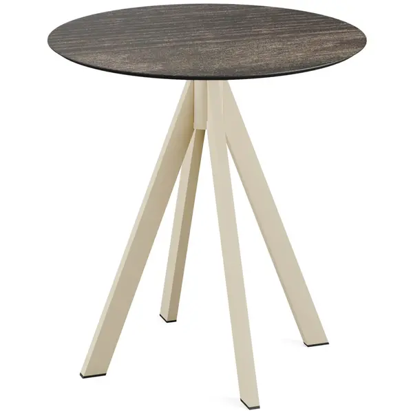 Inklapbare Tafel | INFINITY | HPL/RVS | Houtlook Blad | Zandkleurig Frame | In-/Outdoor | Ø700x732(h)mm