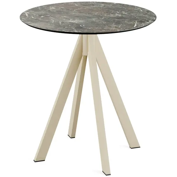 Inklapbare Tafel | INFINITY | HPL/RVS | Marmerlook Blad | Zandkleurig Frame | In-/Outdoor | Ø700x732(h)mm
