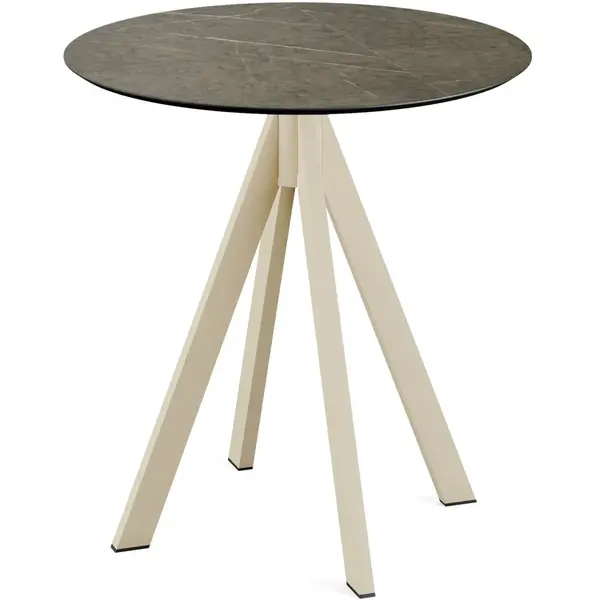 Inklapbare Tafel | INFINITY | HPL/RVS | Marmerlook Blad | Zandkleurig Frame | In-/Outdoor | Ø700x732(h)mm