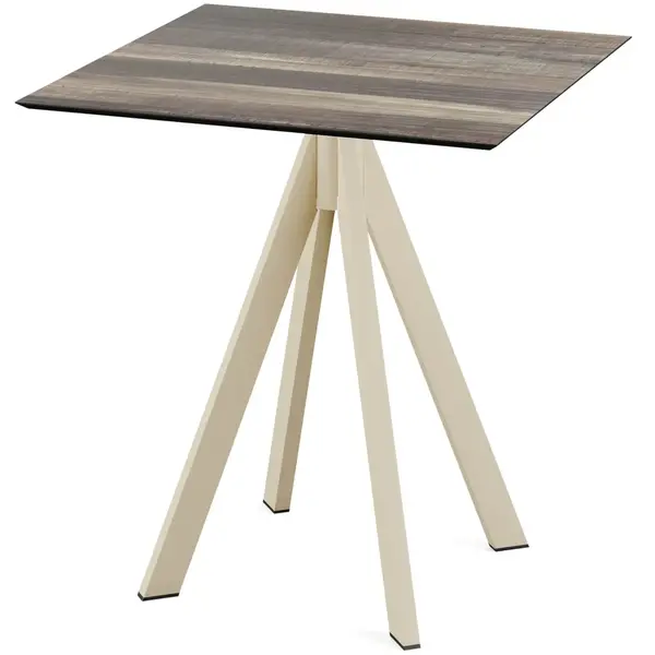 Inklapbare Tafel | INFINITY | HPL/RVS | Houtlook Blad | Zandkleurig Frame | In-/Outdoor | 700x700x732(h)mm
