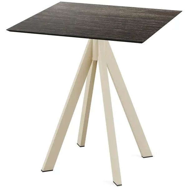 Inklapbare Tafel | INFINITY | HPL/RVS | Houtlook Blad | Zandkleurig Frame | In-/Outdoor | 700x700x732(h)mm