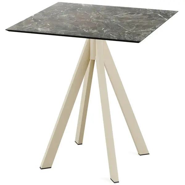 Inklapbare Tafel | INFINITY | HPL/RVS | Marmerlook Blad | Zandkleurig Frame | In-/Outdoor | 700x700x732(h)mm