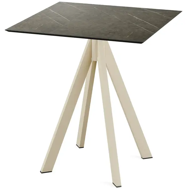 Inklapbare Tafel | INFINITY | HPL/RVS | Marmerlook Blad | Zandkleurig Frame | In-/Outdoor | 700x700x732(h)mm