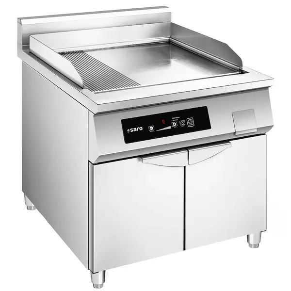 Inductie Bak-/Grillplaat | BROOKLYN | Glad/Gegroefd Oppervlak 650x450 (RVS) | 80°C/300°C | 10kW (400V) | Gesloten Onderkast | 800x700x880/980(h)mm