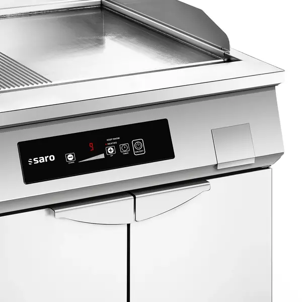 Inductie Bak-/Grillplaat | BROOKLYN | Glad/Gegroefd Oppervlak 650x450 (RVS) | 80°C/300°C | 10kW (400V) | Gesloten Onderkast | 800x700x880/980(h)mm