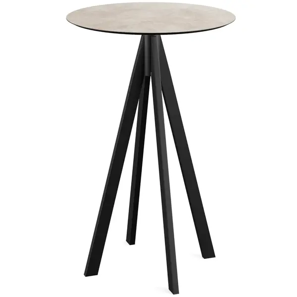Inklapbare Statafel | INFINITY | HPL/RVS | Steenlook Blad | Zwart Frame | In-/Outdoor | Ø700x1092(h)mm
