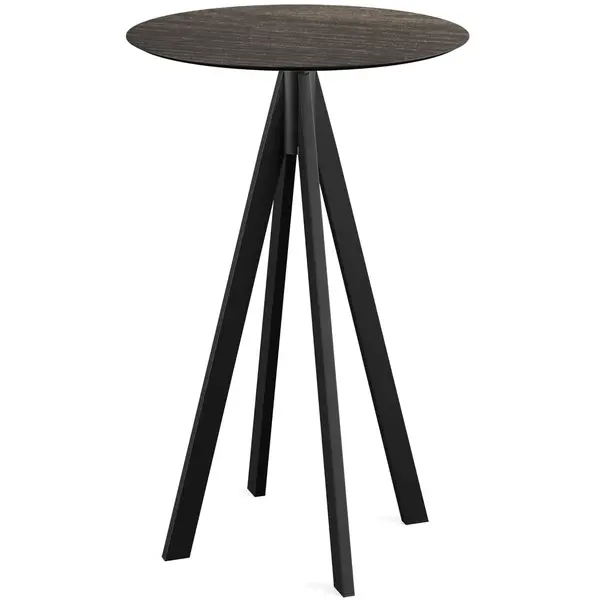 Inklapbare Statafel | INFINITY | HPL/RVS | Houtlook Blad | Zwart Frame | In-/Outdoor | Ø700x1092(h)mm