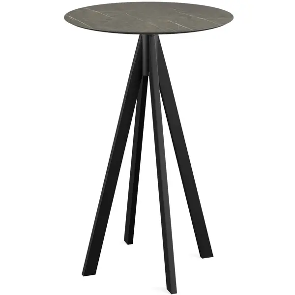 Inklapbare Statafel | INFINITY | HPL/RVS | Marmerlook Blad | Zwart Frame | In-/Outdoor | Ø700x1092(h)mm