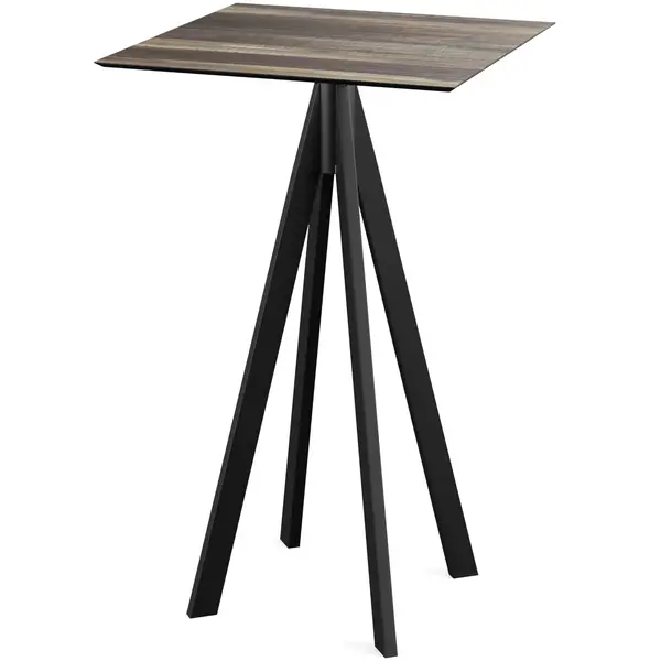 Inklapbare Statafel | INFINITY | HPL/RVS | Houtlook Blad | Zwart Frame | In-/Outdoor | 700x700x1092(h)mm