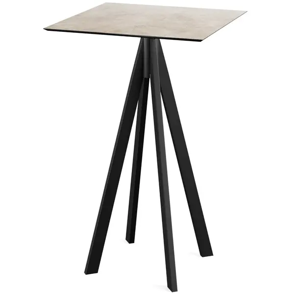 Inklapbare Statafel | INFINITY | HPL/RVS | Steenlook Blad | Zwart Frame | In-/Outdoor | 700x700x1092(h)mm