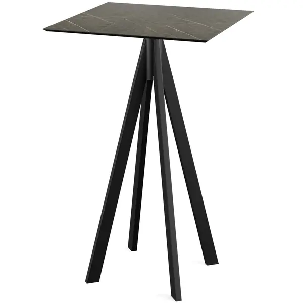Inklapbare Statafel | INFINITY | HPL/RVS | Marmerlook Blad | Zwart Frame | In-/Outdoor | 700x700x1092(h)mm