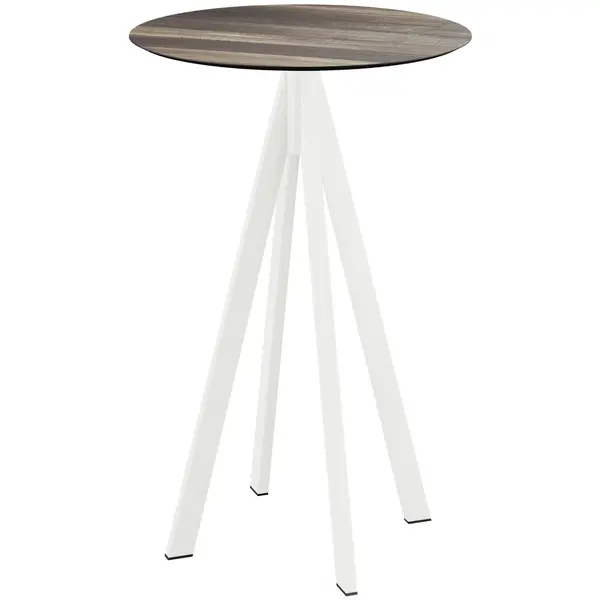 Statafel | INFINITY | HPL/RVS | Houtlook Blad | Wit Frame | In-/Outdoor | Ø700x1092(h)mm