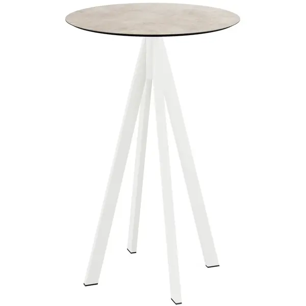 Statafel | INFINITY | HPL/RVS | Steenlook Blad | Wit Frame | In-/Outdoor | Ø700x1092(h)mm
