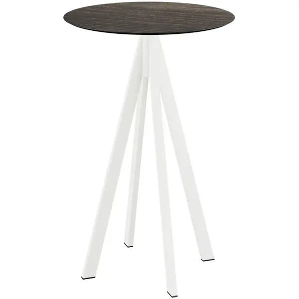 Statafel | INFINITY | HPL/RVS | Houtlook Blad | Wit Frame | In-/Outdoor | Ø700x1092(h)mm