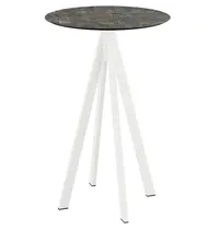 VEBA Statafel | INFINITY | HPL/RVS | Marmerlook Blad | Wit Frame | In-/Outdoor | Ø700x1092(h)mm