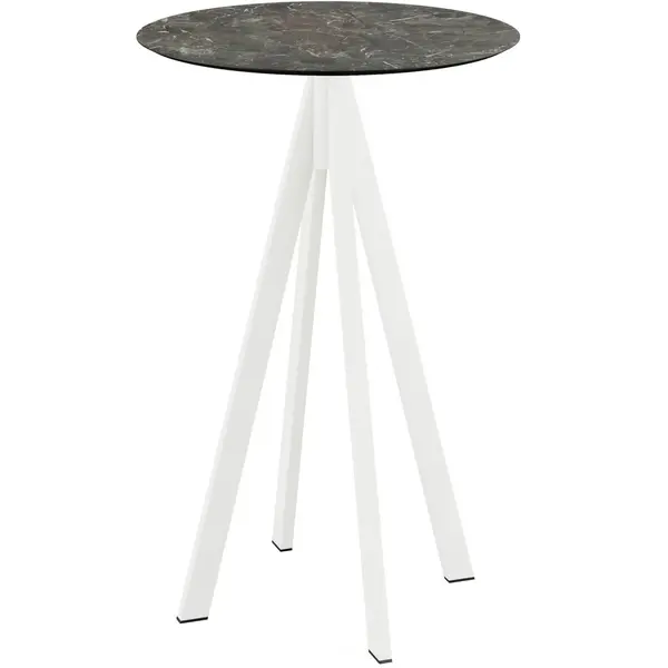 Statafel | INFINITY | HPL/RVS | Marmerlook Blad | Wit Frame | In-/Outdoor | Ø700x1092(h)mm