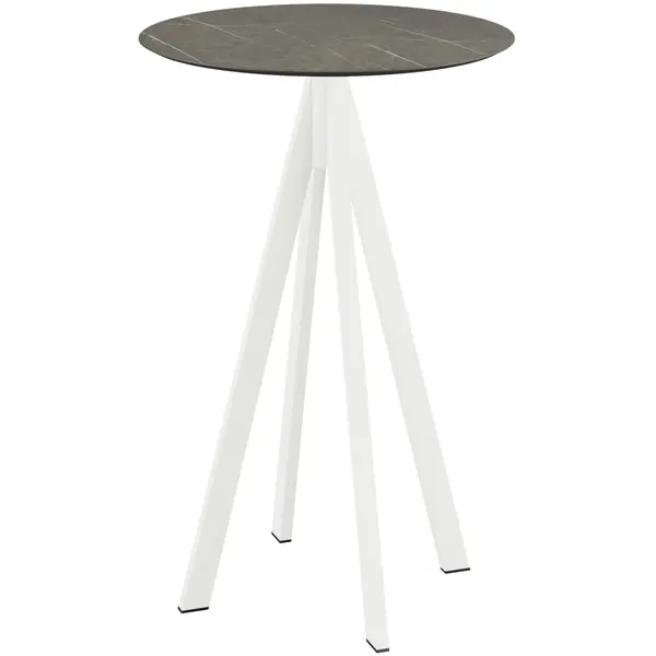 Statafel | INFINITY | HPL/RVS | Marmerlook Blad | Wit Frame | In-/Outdoor | Ø700x1092(h)mm