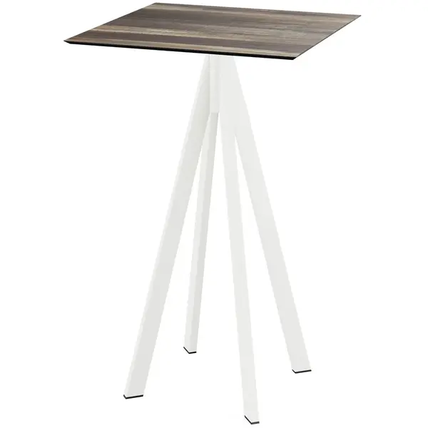 Statafel | INFINITY | HPL/RVS | Houtlook Blad | Wit Frame | In-/Outdoor | 700x700x1092(h)mm