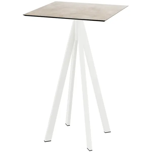Statafel | INFINITY | HPL/RVS | Steenlook Blad | Wit Frame | In-/Outdoor | 700x700x1092(h)mm