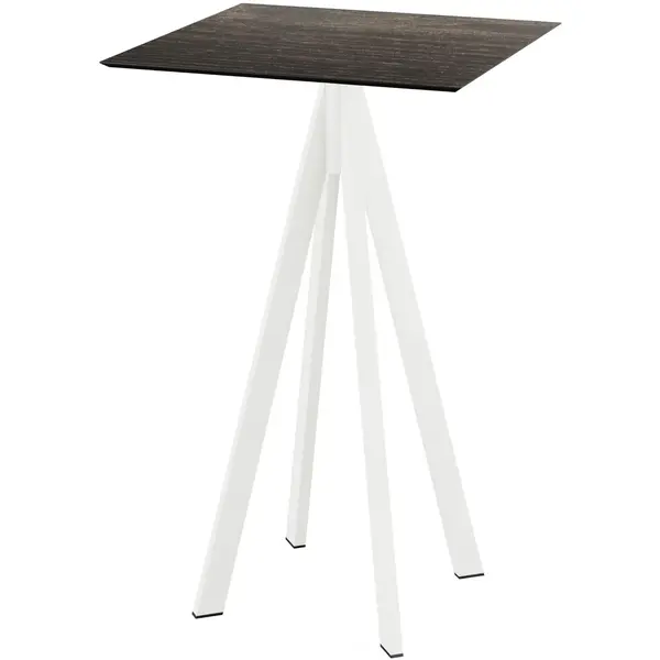 Statafel | INFINITY | HPL/RVS | Houtlook Blad | Wit Frame | In-/Outdoor | 700x700x1092(h)mm