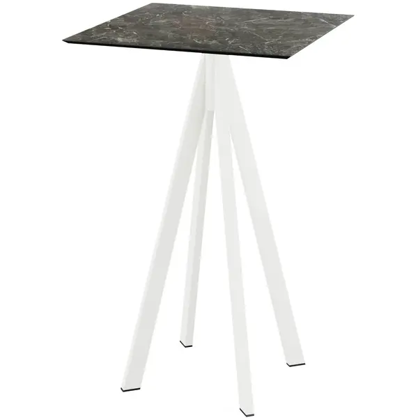 Statafel | INFINITY | HPL/RVS | Marmerlook Blad | Wit Frame | In-/Outdoor | 700x700x1092(h)mm