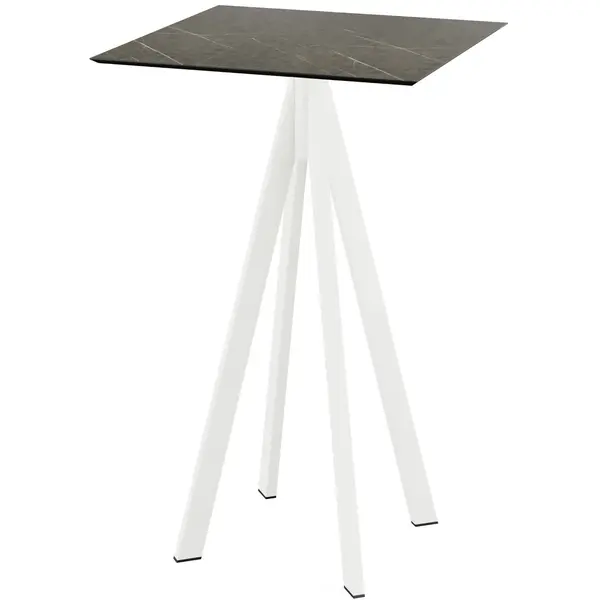 Statafel | INFINITY | HPL/RVS | Marmerlook Blad | Wit Frame | In-/Outdoor | 700x700x1092(h)mm