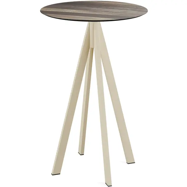 Statafel | INFINITY | HPL/RVS | Houtlook Blad | Zandkleurig Frame | In-/Outdoor | Ø700x1092(h)mm