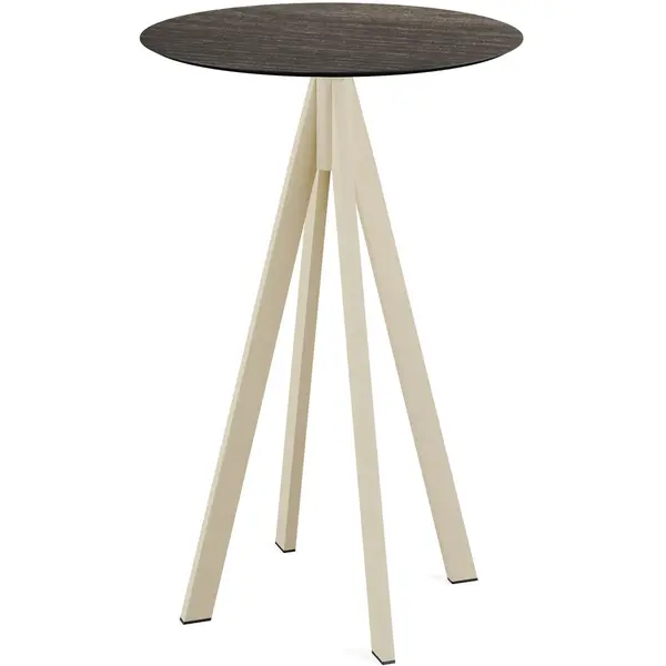 Statafel | INFINITY | HPL/RVS | Houtlook Blad | Zandkleurig Frame | In-/Outdoor | Ø700x1092(h)mm