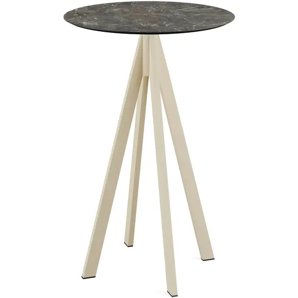 Statafel | INFINITY | HPL/RVS | Marmerlook Blad | Zandkleurig Frame | In-/Outdoor | Ø700x1092(h)mm