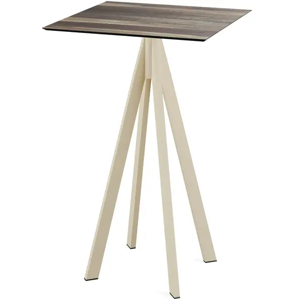 Statafel | INFINITY | HPL/RVS | Houtlook Blad | Zandkleurig Frame | In-/Outdoor | 700x700x1092(h)mm