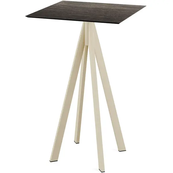 Statafel | INFINITY | HPL/RVS | Houtlook Blad | Zandkleurig Frame | In-/Outdoor | 700x700x1092(h)mm