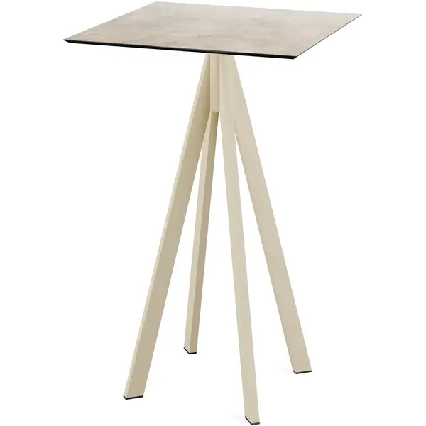 Statafel | INFINITY | HPL/RVS | Steenlook Blad | Zandkleurig Frame | In-/Outdoor | 700x700x1092(h)mm