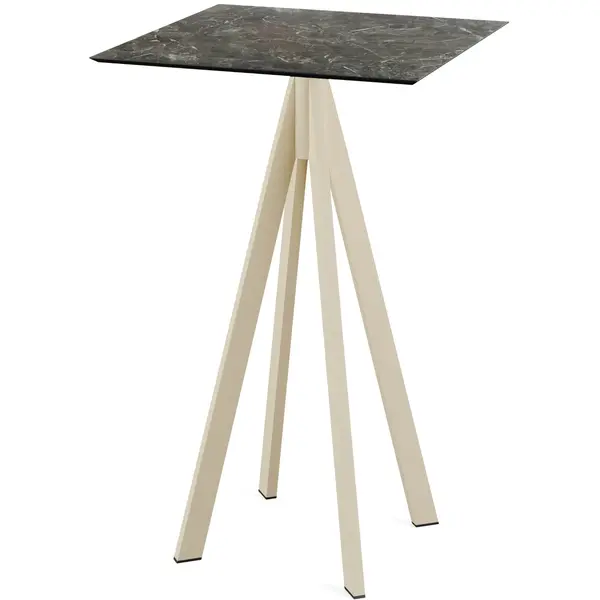 Statafel | INFINITY | HPL/RVS | Marmerlook Blad | Zandkleurig Frame | In-/Outdoor | 700x700x1092(h)mm