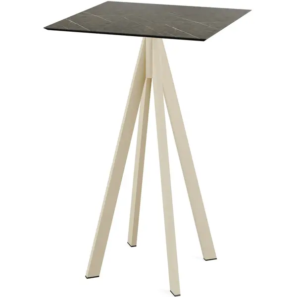 Statafel | INFINITY | HPL/RVS | Marmerlook Blad | Zandkleurig Frame | In-/Outdoor | 700x700x1092(h)mm