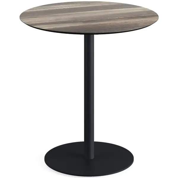 Inklapbare Tafel | URBAN | HPL/RVS | Houtlook Blad | Zwart Frame | In-/Outdoor | Ø700x732(h)mm