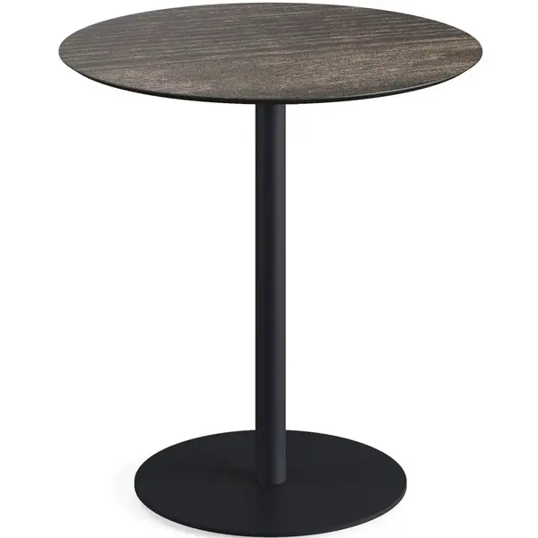 Inklapbare Tafel | URBAN | HPL/RVS | Houtlook Blad | Zwart Frame | In-/Outdoor | Ø700x732(h)mm