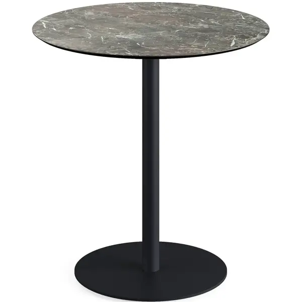 Inklapbare Tafel | URBAN | HPL/RVS | Marmerlook Blad | Zwart Frame | In-/Outdoor | Ø700x732(h)mm