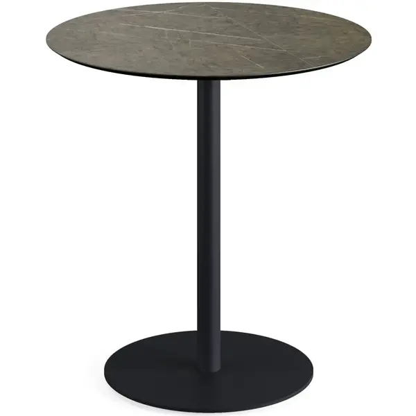 Inklapbare Tafel | URBAN | HPL/RVS | Marmerlook Blad | Zwart Frame | In-/Outdoor | Ø700x732(h)mm